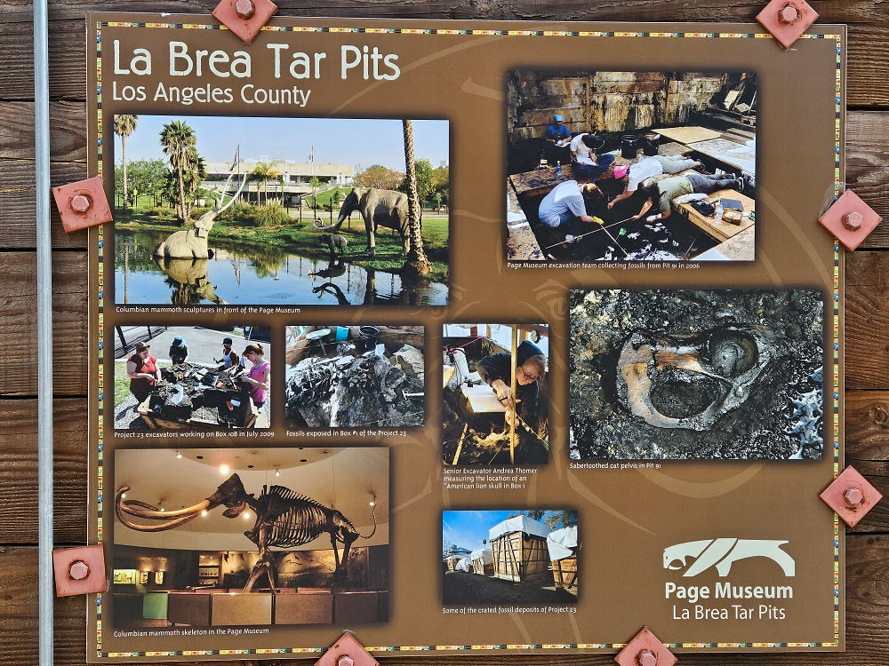 sign with pictures from the La Brea Tar Pits