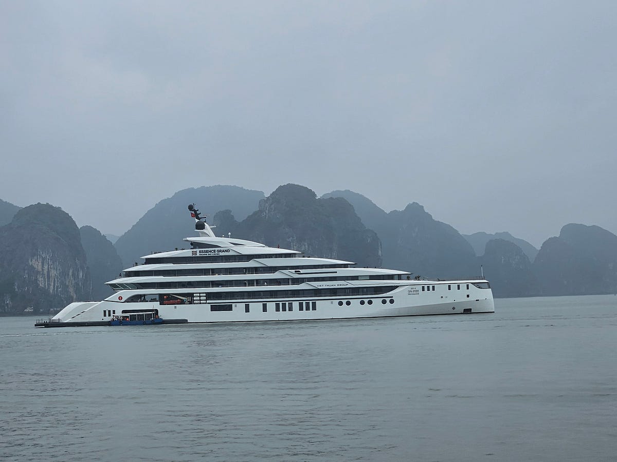 A modern luxury cruise ship anchored in Ha Long Bay