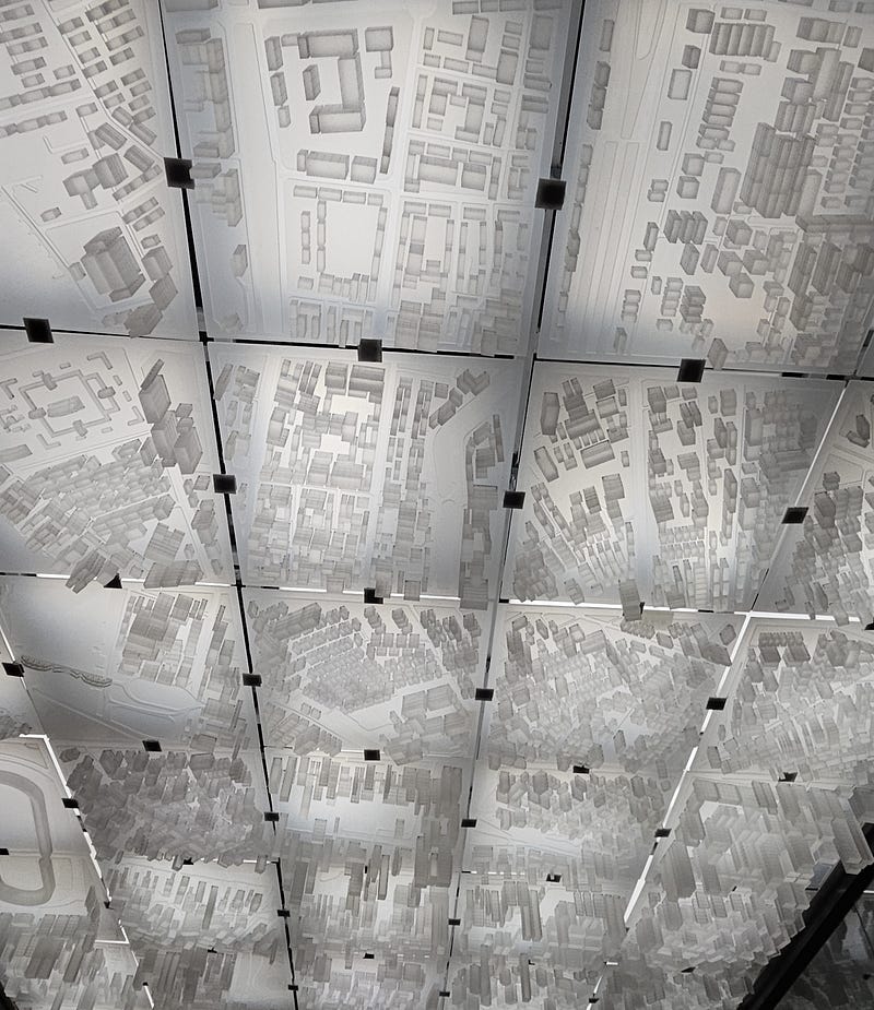 A crystal block 3D map of Bangkok on the ceiling.