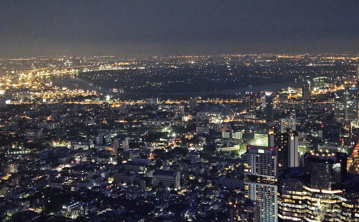 Looking southwest from the roof of the Mahanakhan Tower at night. Skyline as far as the eye can see.