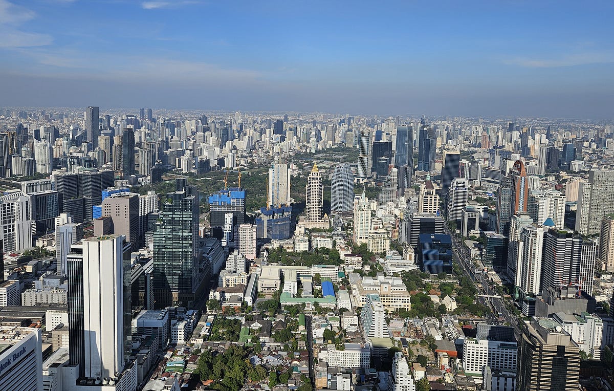 City skyline of Bangkok looking east from the top of the Mahanakhan Tower