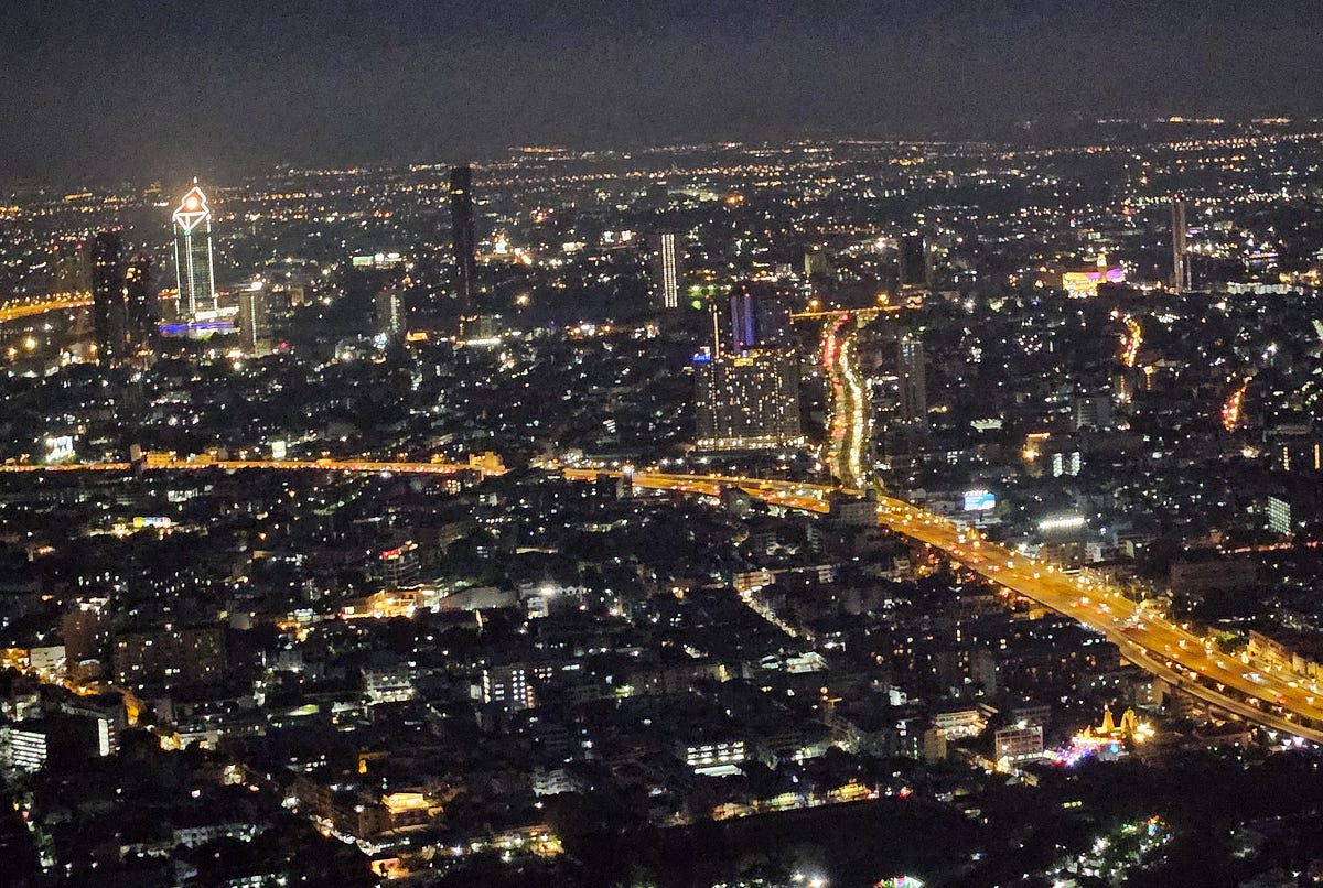 Looking east. The Bangkok skyline reaches as far as the eye can see.