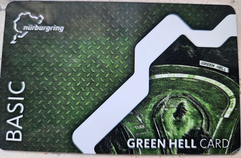 A photo of my ‘Green Hell’ card for the Nurburgring track days.